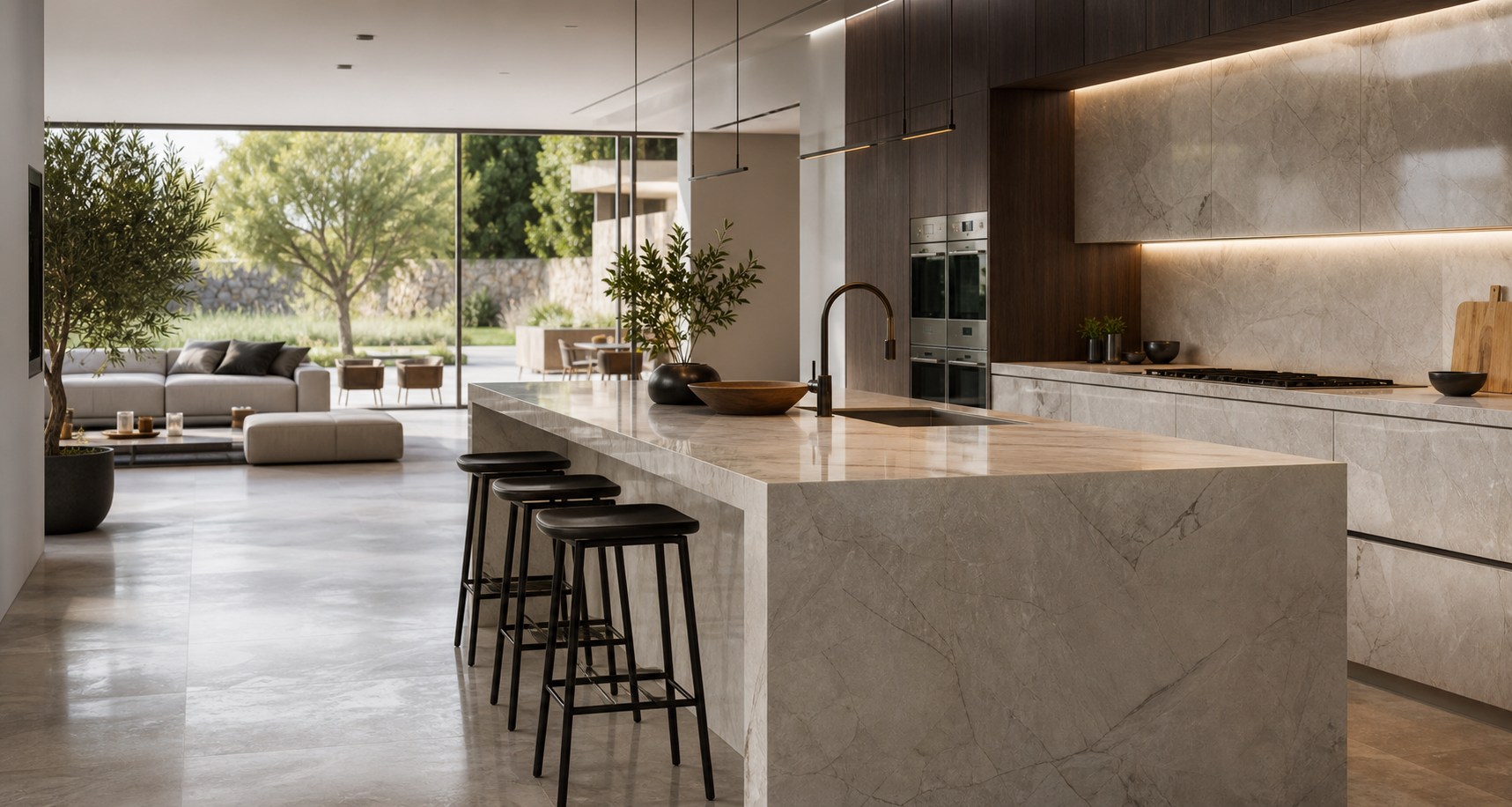 Aplicación de piedra sinterizada en un espacio interior de diseño