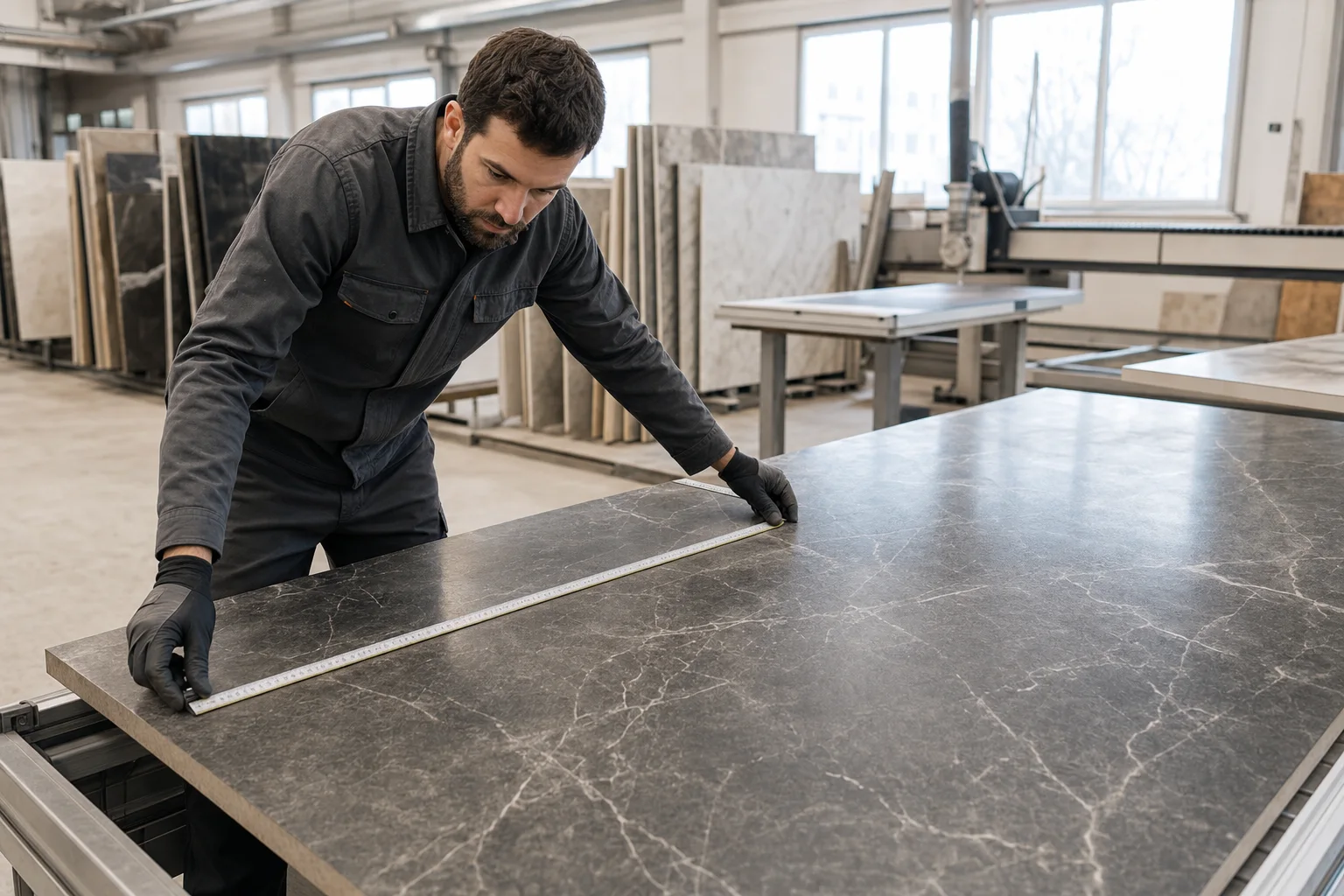 Taller de mármol trabajando con piedra sinterizada de gran formato