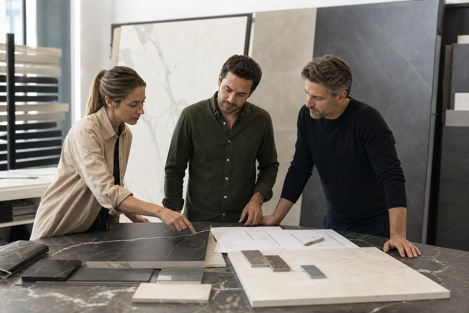 Profesionales del sector trabajando con Alpas Porcelánicos